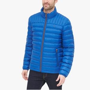 Tommy Hilfiger Blue Logo Down Quilted Packable Puffer Jacket Coat Sz Med